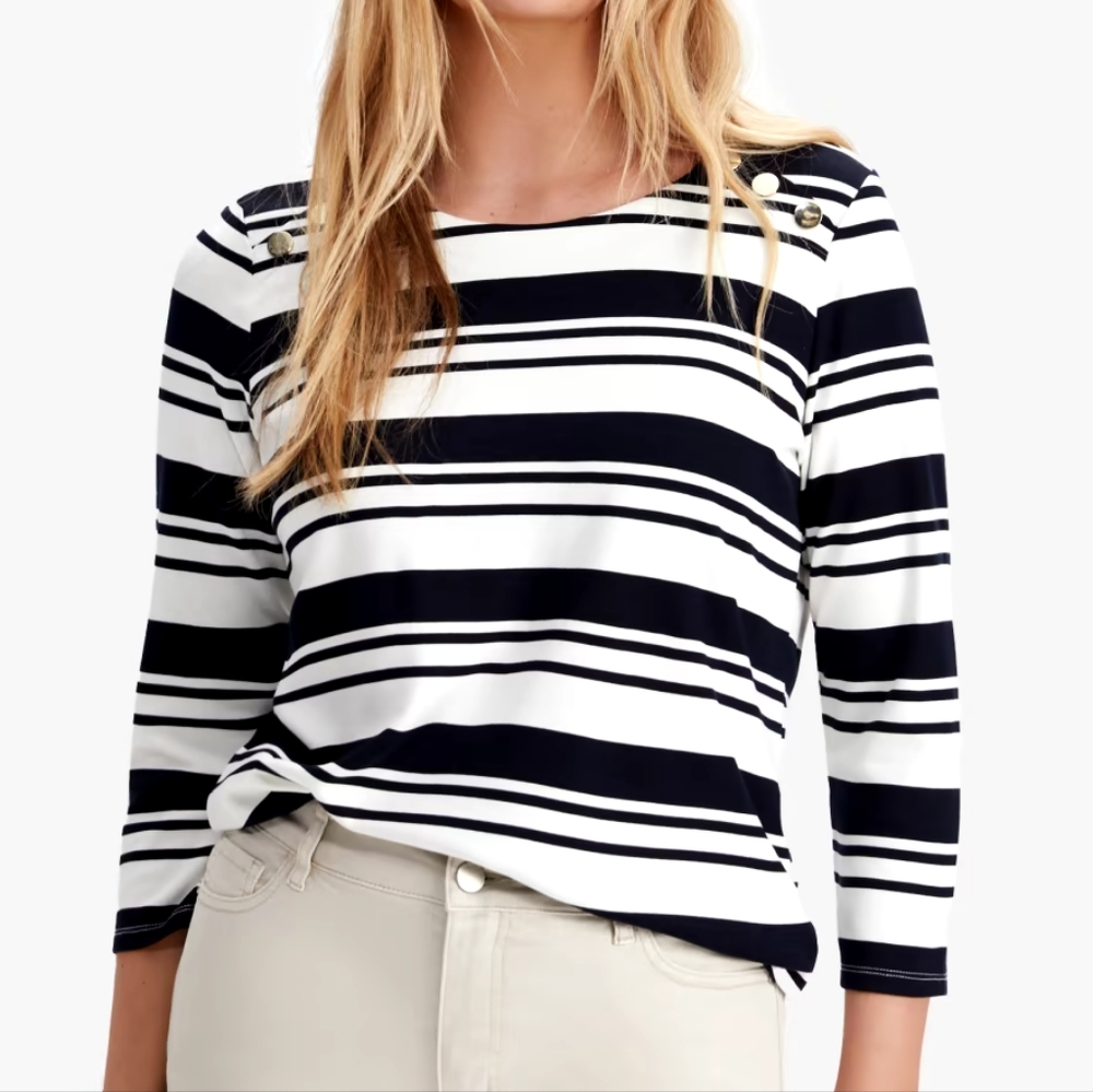 Laura 3/4 Sleeve Stripe Motif Top